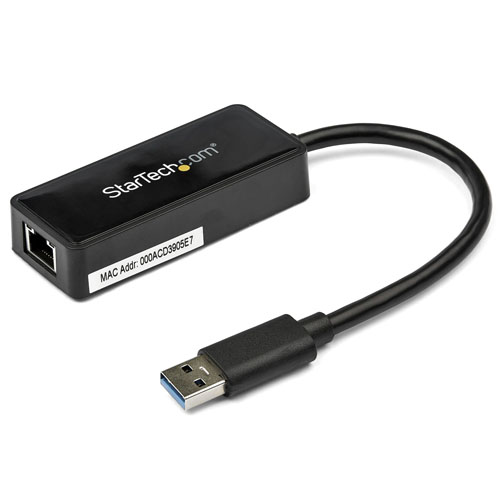  Adaptador Tarjeta de Red NIC Externa USB 3.0 1 Puerto Gigabit Ethernet RJ45 y 1 Puerto USB Super Speed - Cable - Negro - Startech - USB31000SPTB